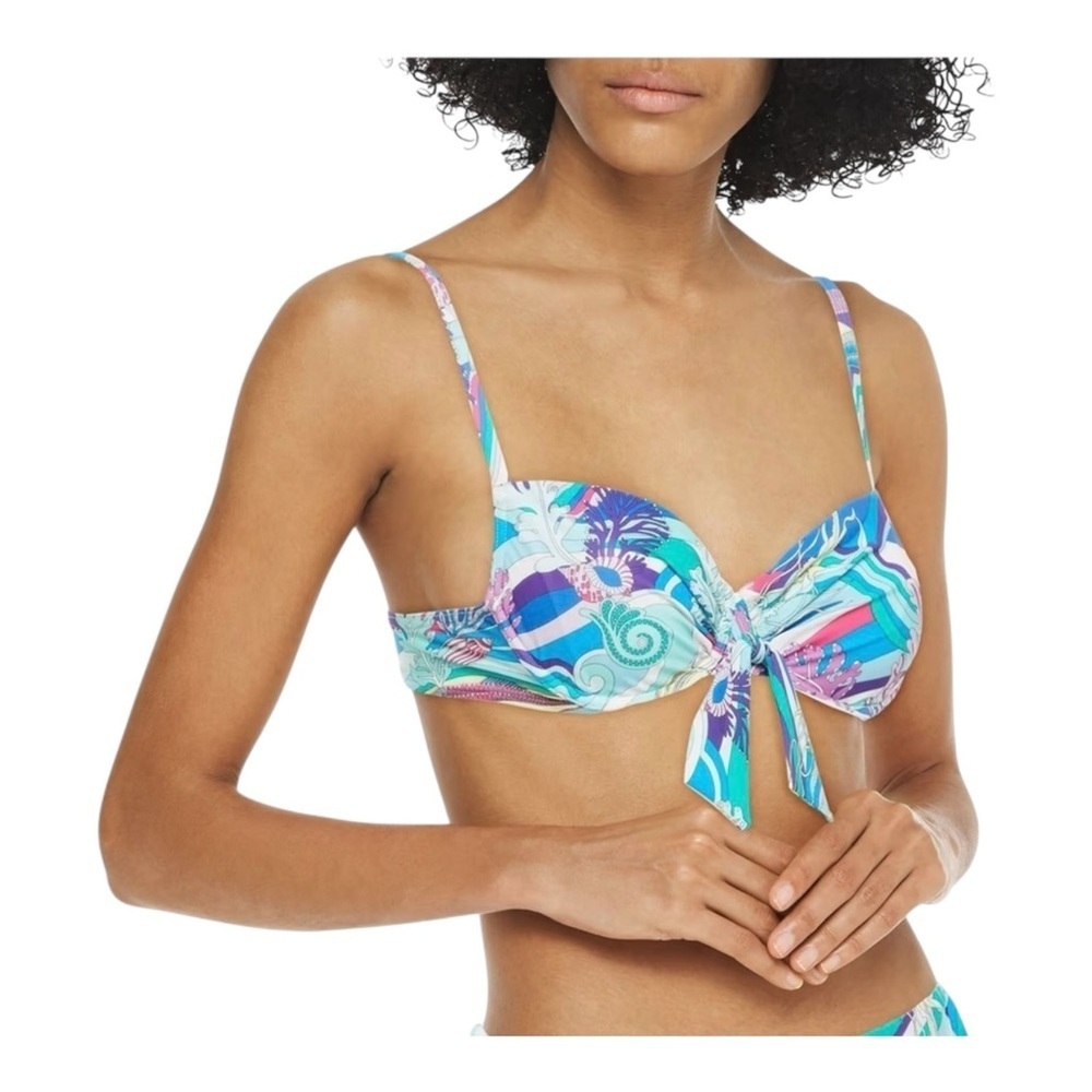 MAISON LEJABY Aquatique knotted printed bikini top NWT